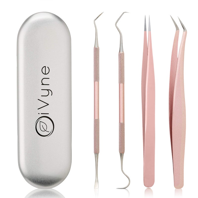 iVyne Premium Vinyl Weeding Tool Kit - Precision Stainless Steel Weeder - Hook and Pick with Fine Tweezers Crafting Set for Cricut Vinyl - by iVyne (Rose Gold) - Image 1